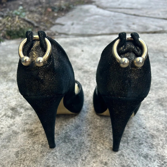 Guillaume Hinfray black and  gold peep toe heel, size 37.5 - Picture 3 of 16